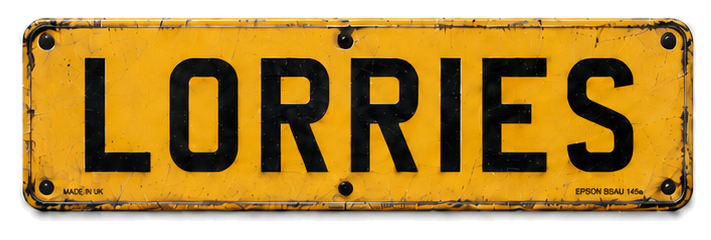 Weathered yellow commercial plate reading LORRIES — storage for lorries